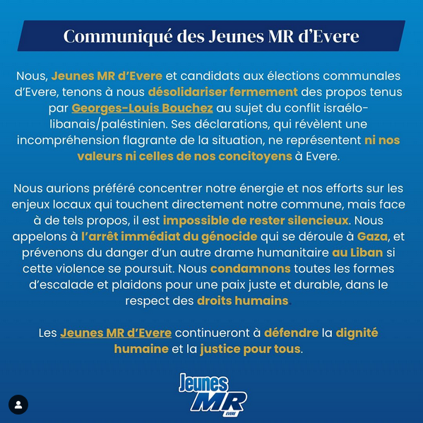 Jeunes MR d'Evere communiqué Bouchez